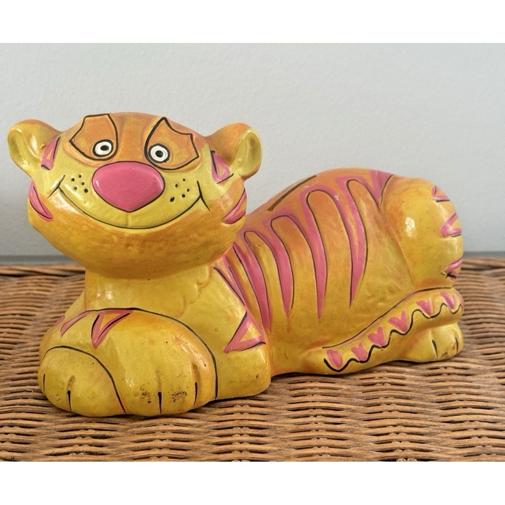1970's PAUL MARSHALL Cartoon Tiger Coin Bank Vintage With Stopper Cartoon